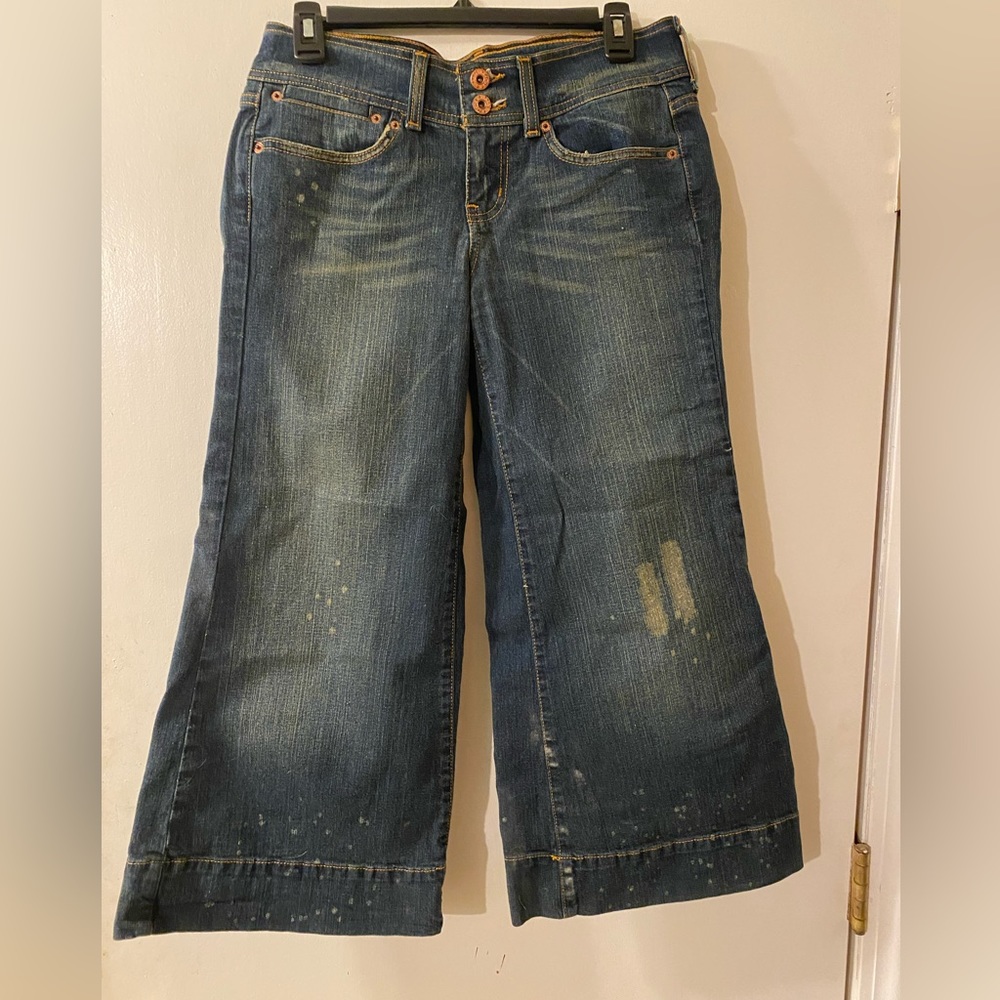 Used cropped distressed flared Hint jeans. Junior size 7